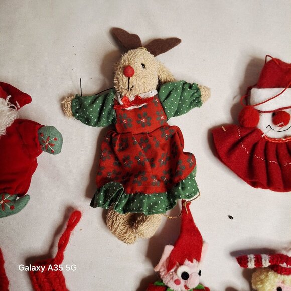 Vintage Handmade Christmas Ornaments Set Of 15 - Crochet Felt & Straw Decoration - Picture 3 of 11
